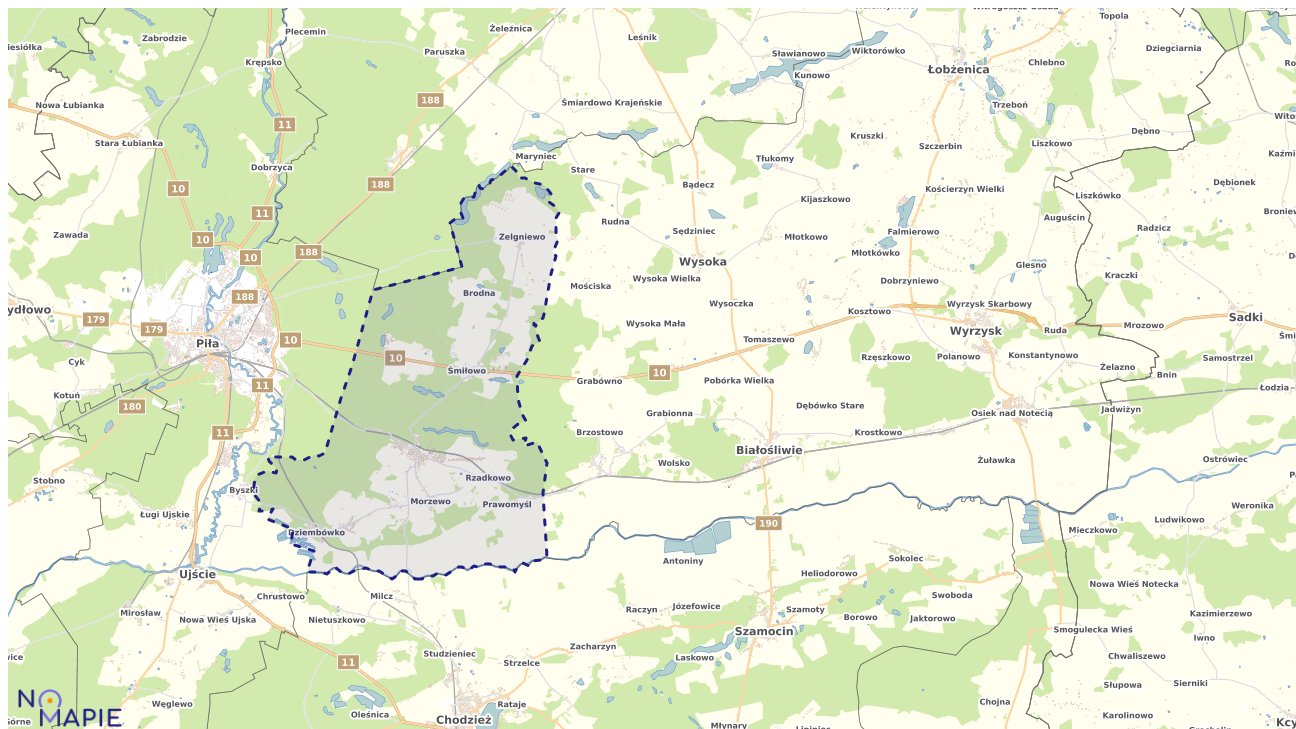 Mapa obszarów ochrony przyrody Kaczor